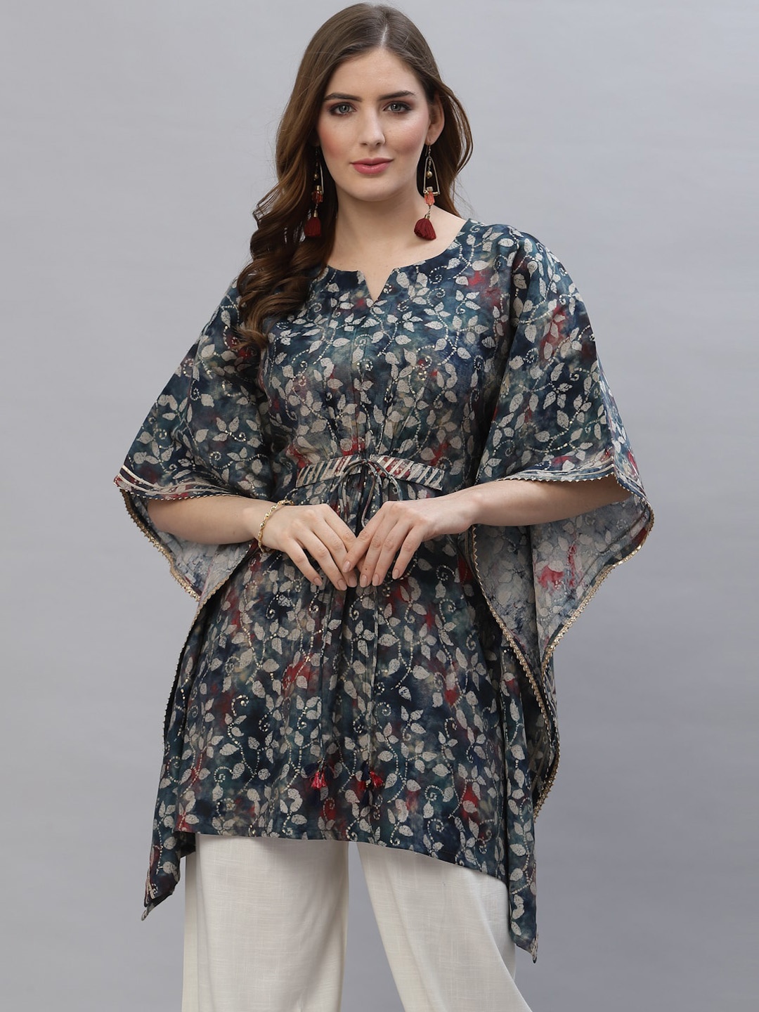 

TANKHI Women Floral Printed Kaftan Kurta, Blue