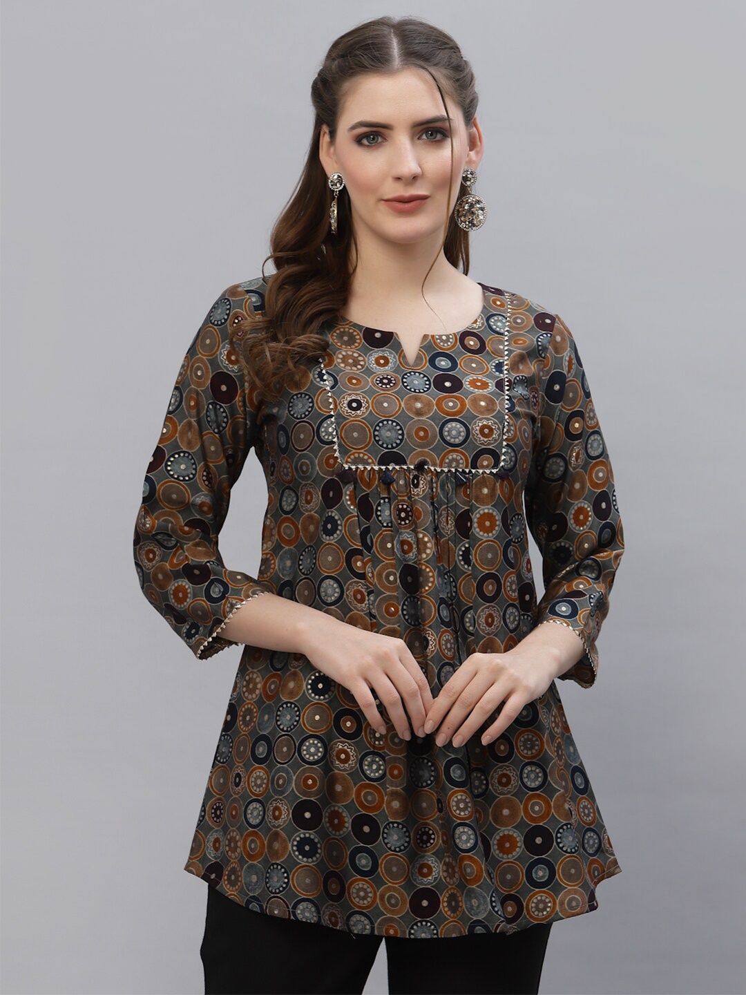 

TANKHI Grey & Brown Modal Printed Tunic