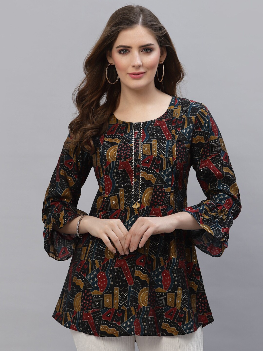 

TANKHI Black & Red Modal Printed Tunic