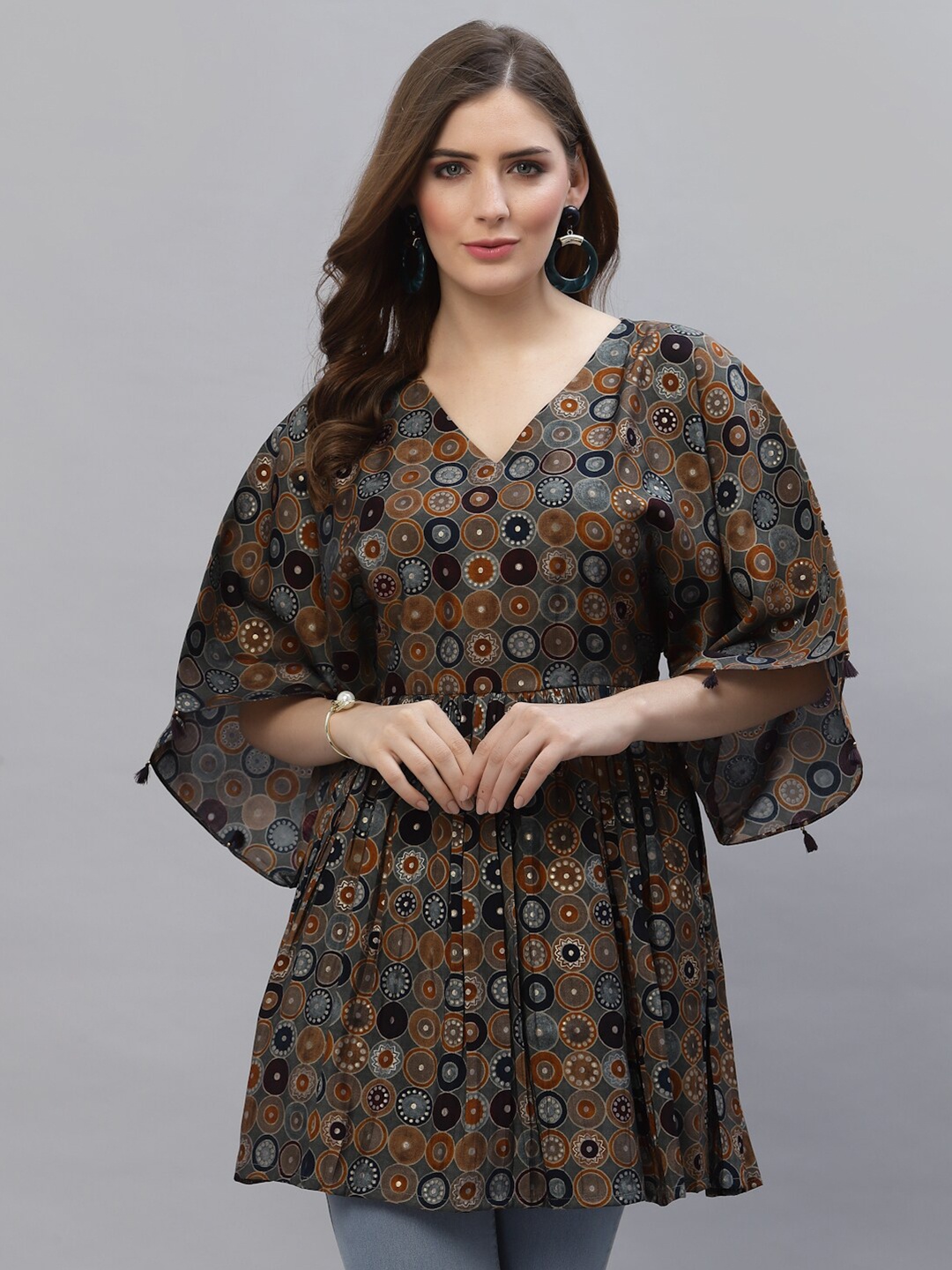 

TANKHI Grey & Brown Modal Printed Tunic