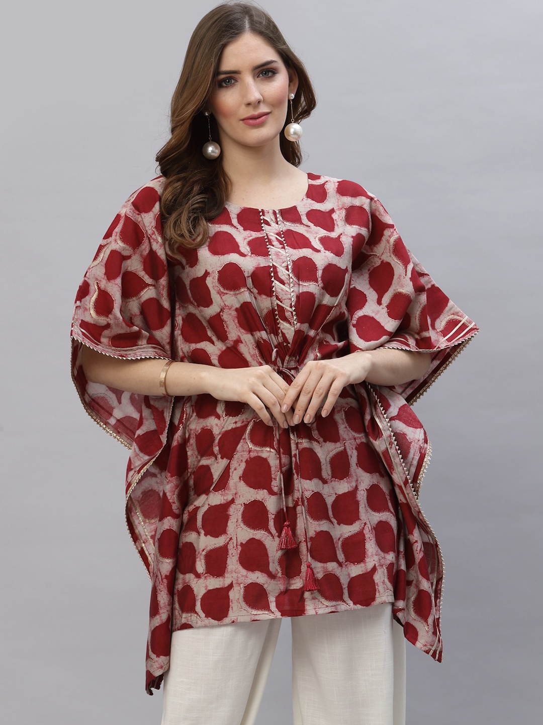 

TANKHI Women Red Printed Kaftan Kurta