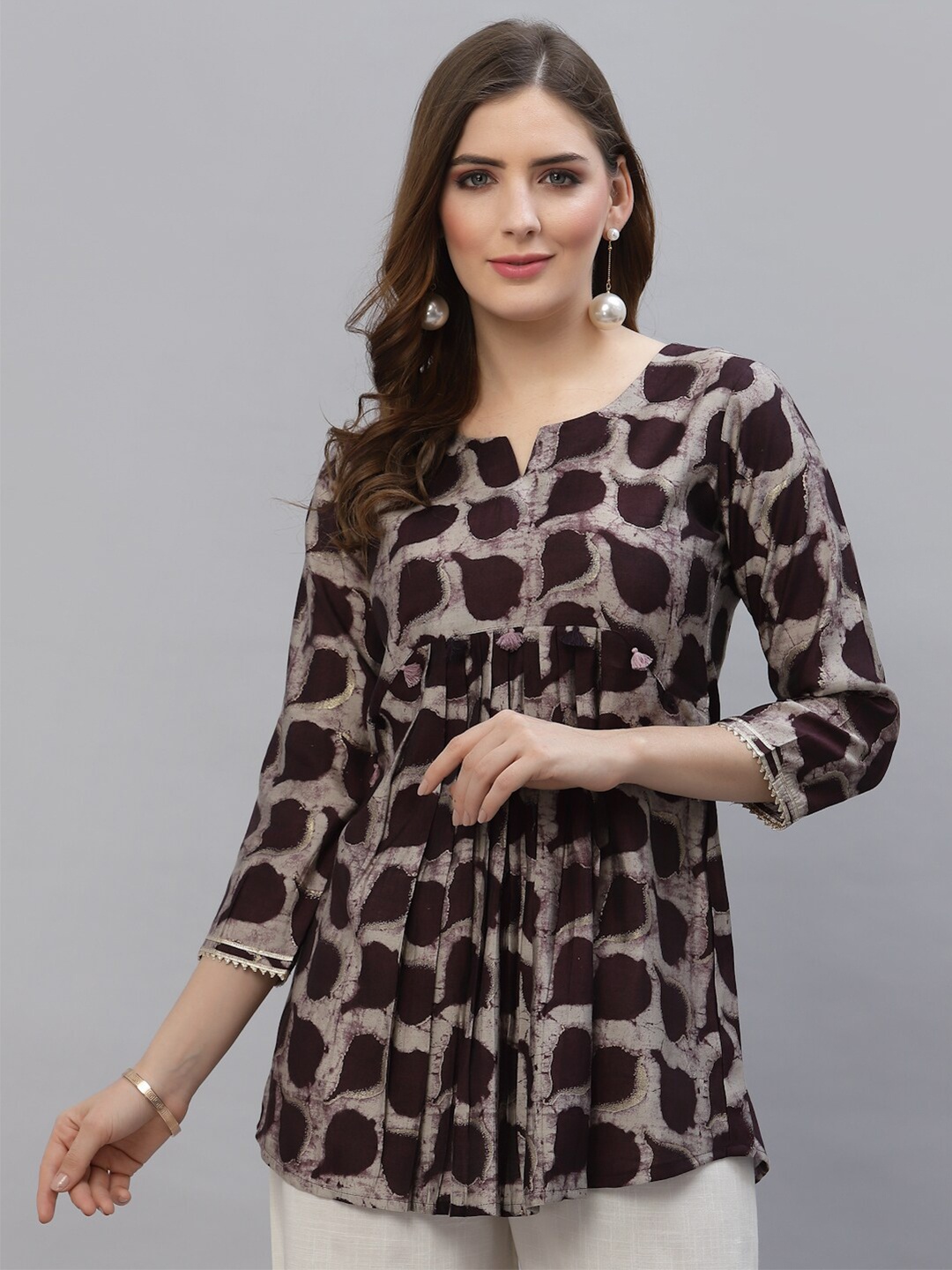 

TANKHI Violet & Grey Modal Printed Tunic