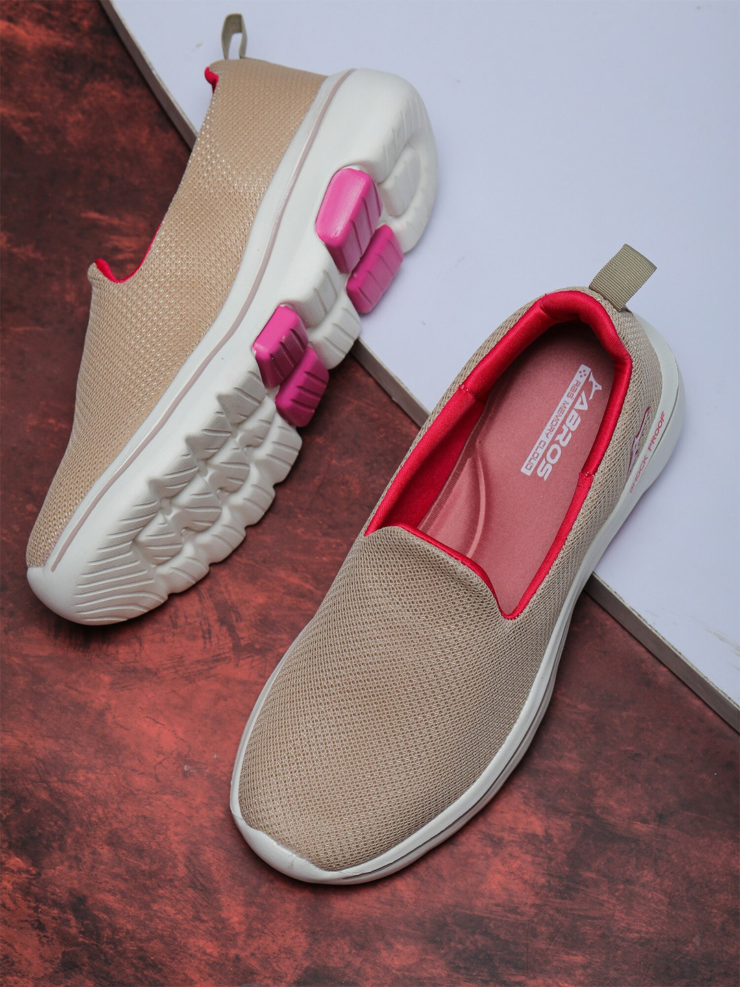 

ABROS Women Beige Mesh Walking Shoes
