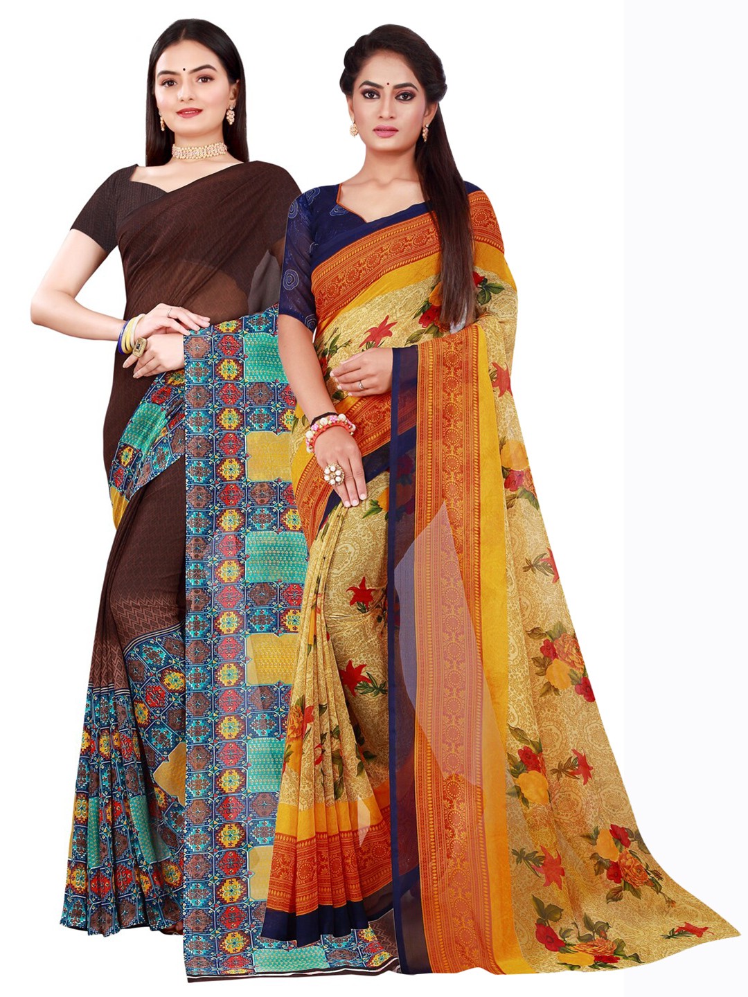 

SAADHVI Brown & Brown Pure Georgette Saree