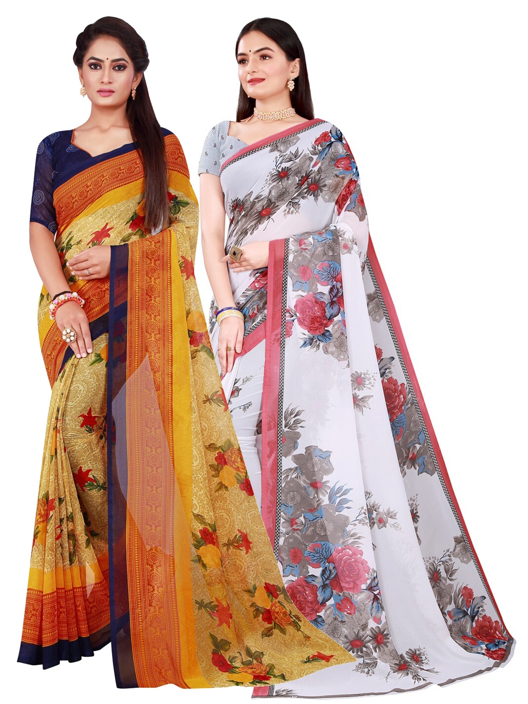 

SAADHVI Beige & White Pure Georgette Saree