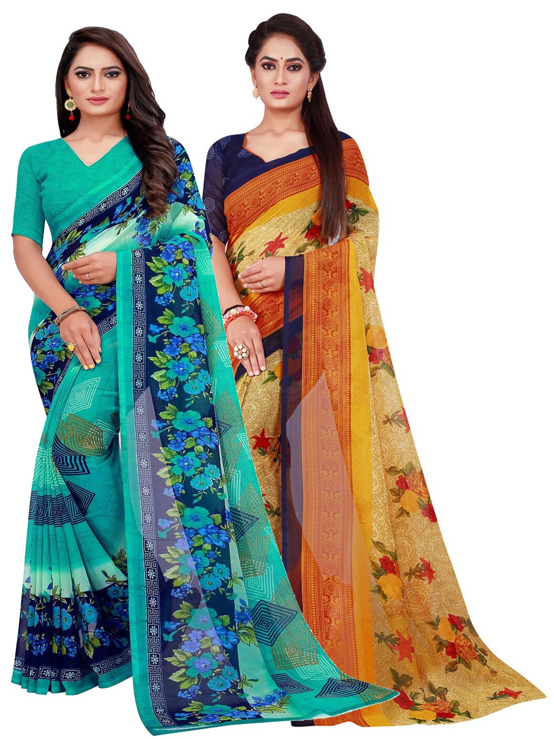 

SAADHVI Turquoise Blue & Green Pure Georgette Saree