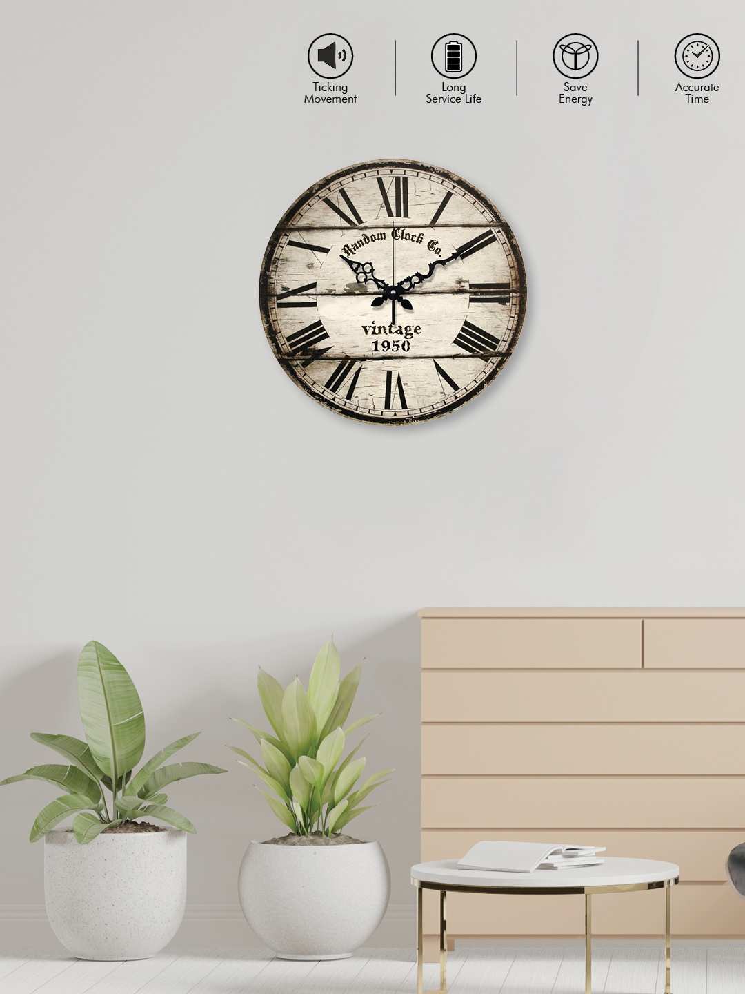 

RANDOM Off-White Textured Dial Wooden 38 cm Analogue Wall Clock