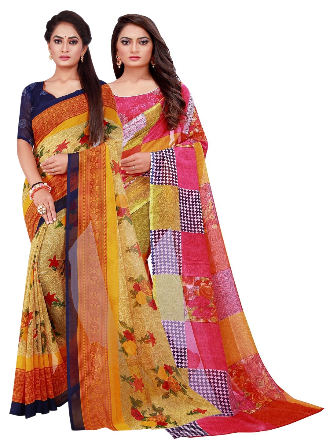 

SAADHVI Red & Beige Pure Georgette Saree