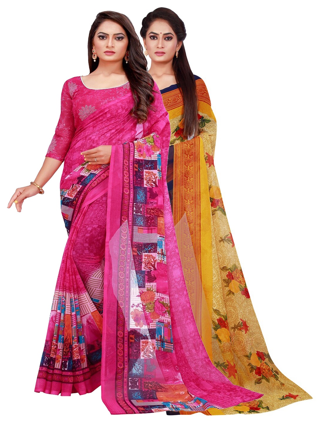 

SAADHVI Magenta & Beige Pure Georgette Saree