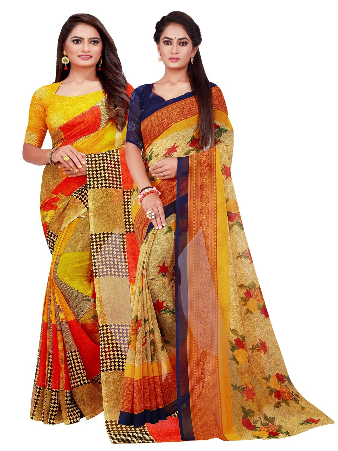 

SAADHVI Beige & Blue Pure Georgette Saree