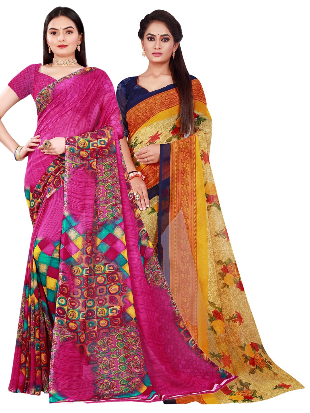 

SAADHVI Magenta & Beige Pure Georgette Saree