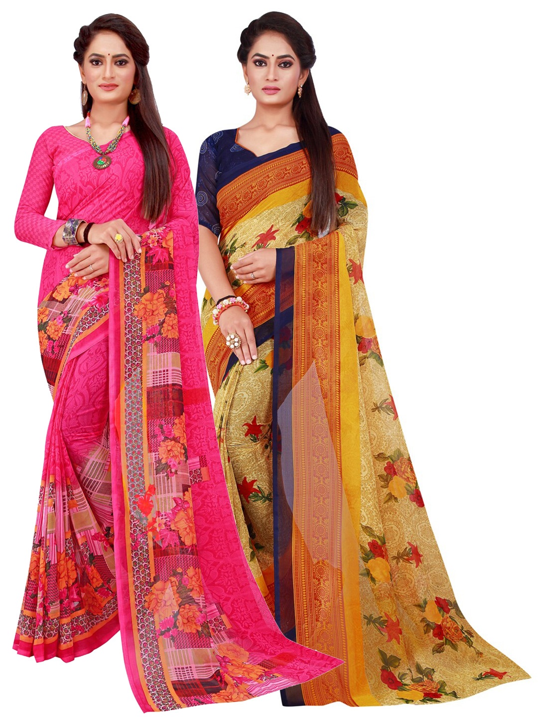 

SAADHVI Magenta & Beige Pure Georgette Saree