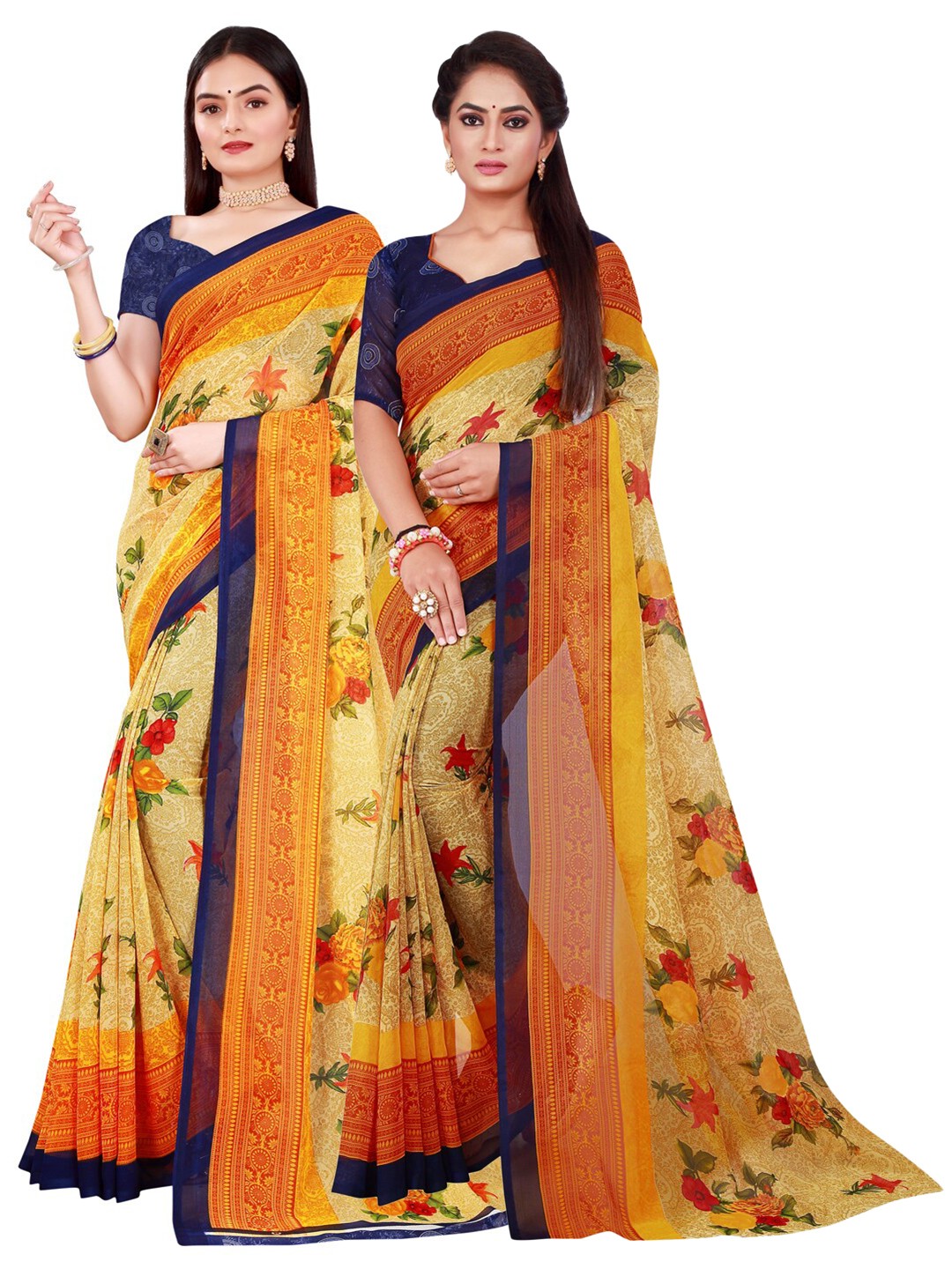 

SAADHVI Beige & Red Pure Georgette Saree