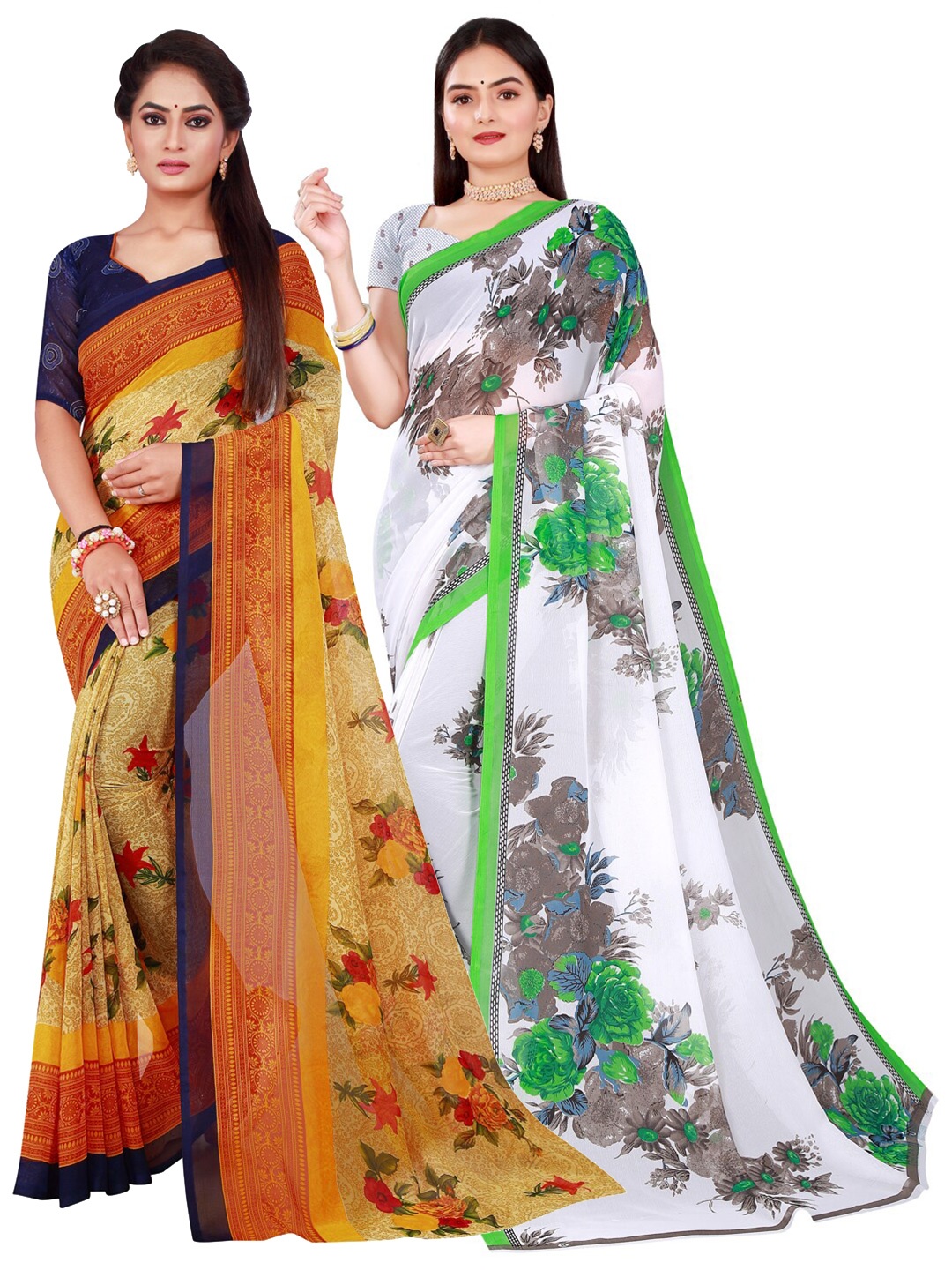 

SAADHVI Beige & White Pure Georgette Saree