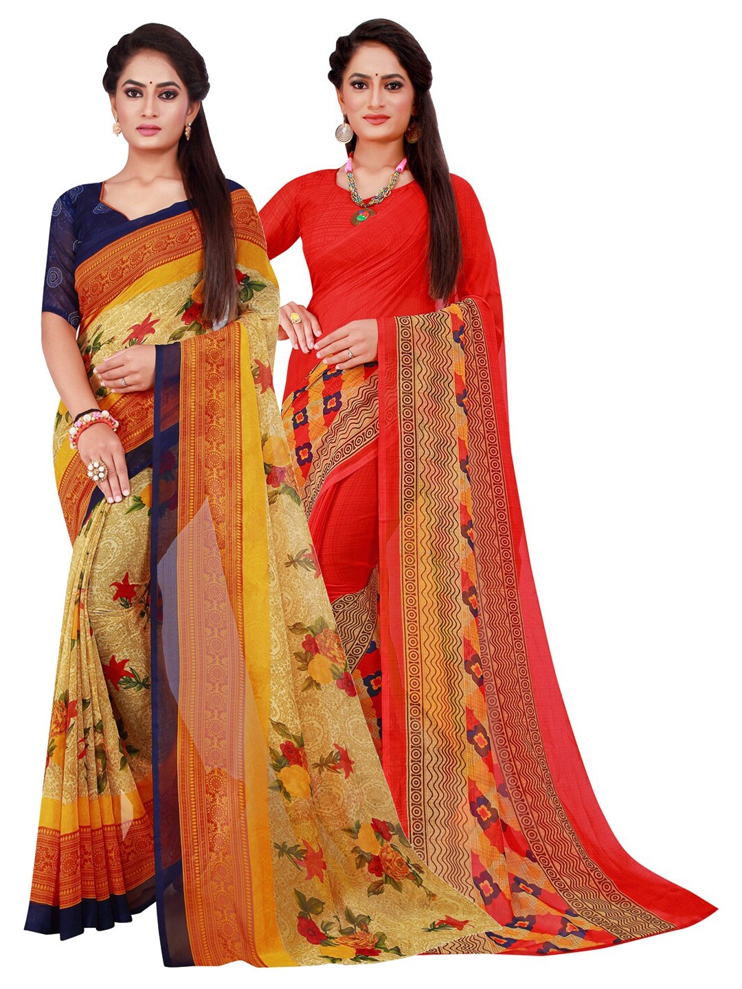 

SAADHVI Magenta & Beige Pure Georgette Saree