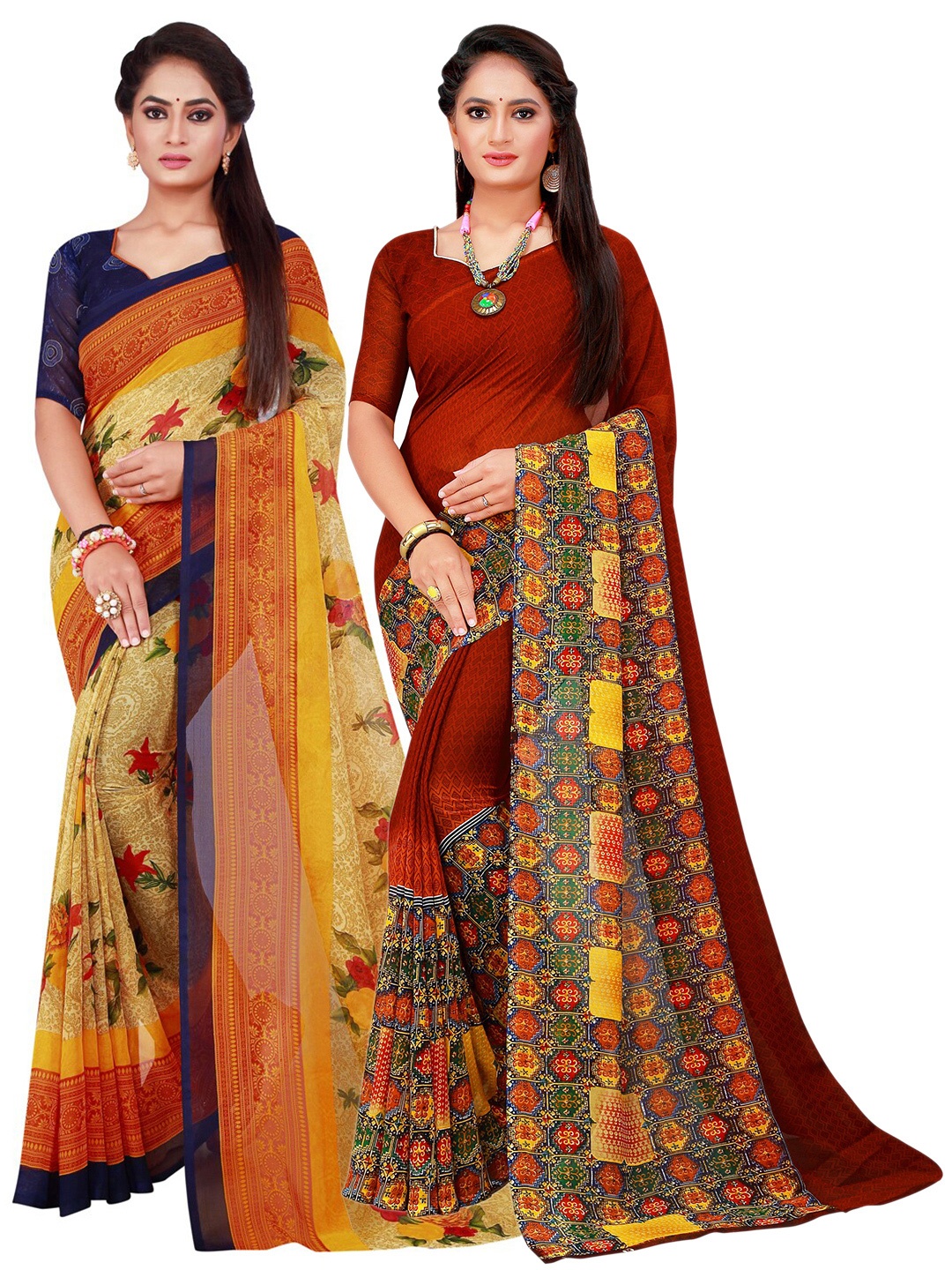 

SAADHVI Beige & Maroon Pure Georgette Saree