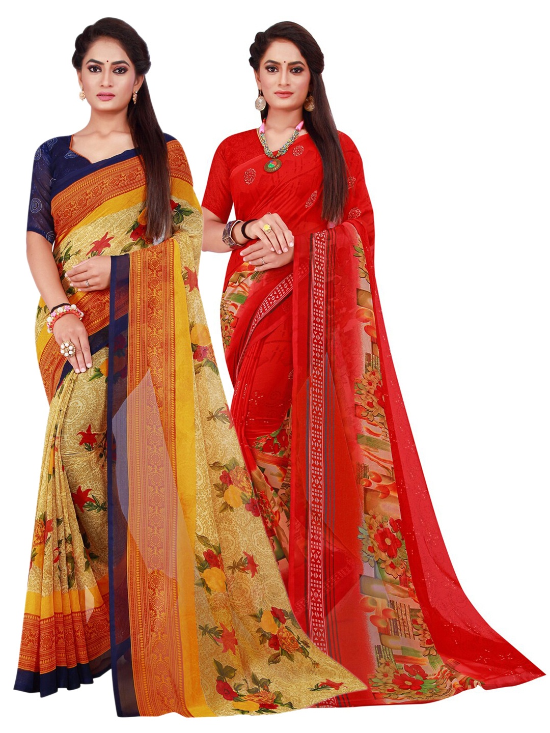 

SAADHVI Orange & Beige Pure Georgette Saree