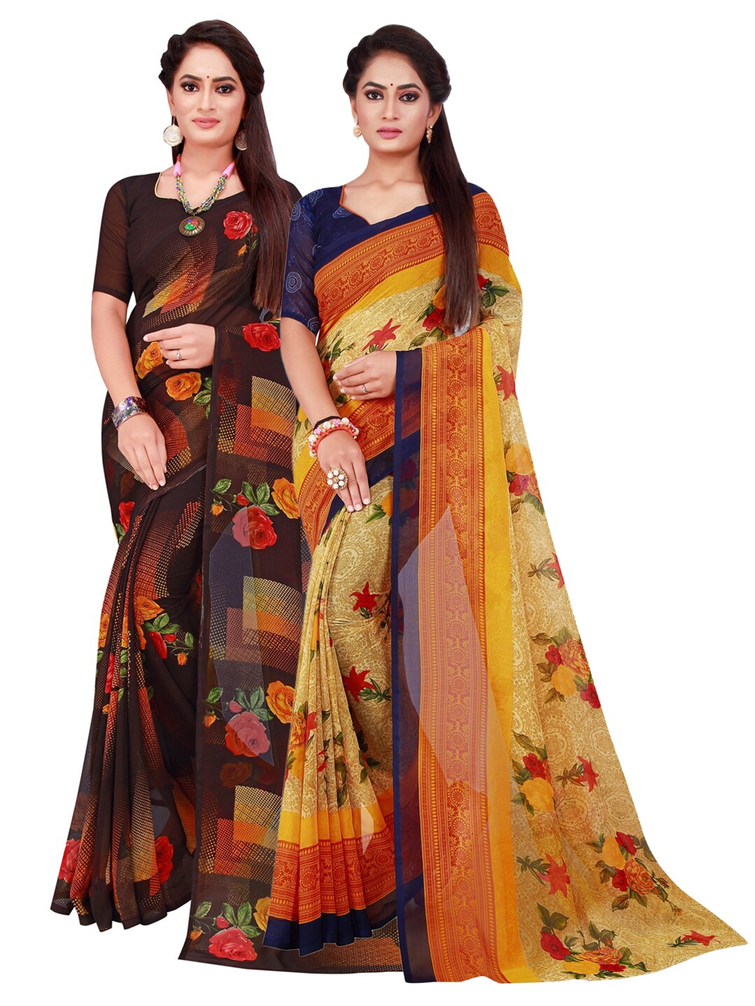 

SAADHVI Beige & Black Pure Georgette Saree