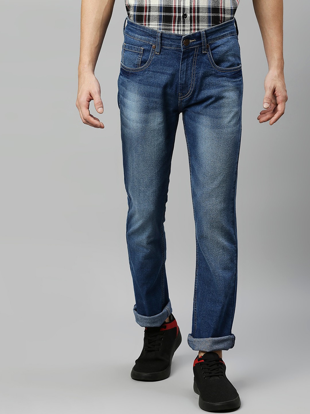 

High Star Men Blue Jean Slim Fit Low Distress Heavy Fade Stretchable Jeans