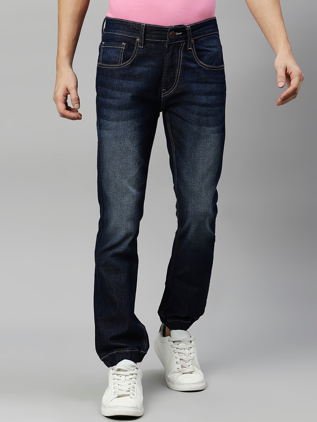 

High Star Men Blue Jean Jogger Low Distress Heavy Fade Stretchable Jeans
