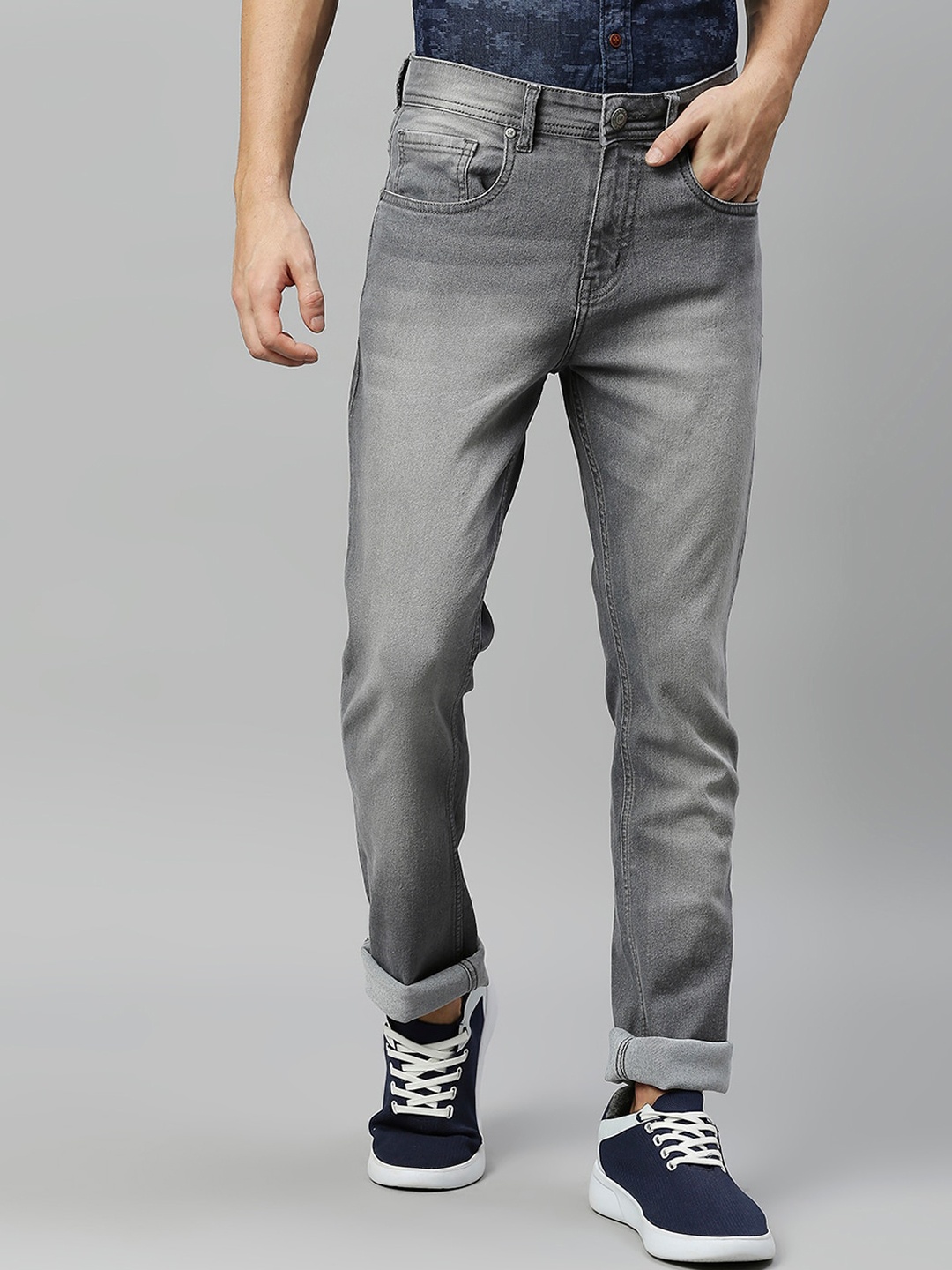 

High Star Men Grey Jean Slim Fit Low Distress Heavy Fade Stretchable Jeans