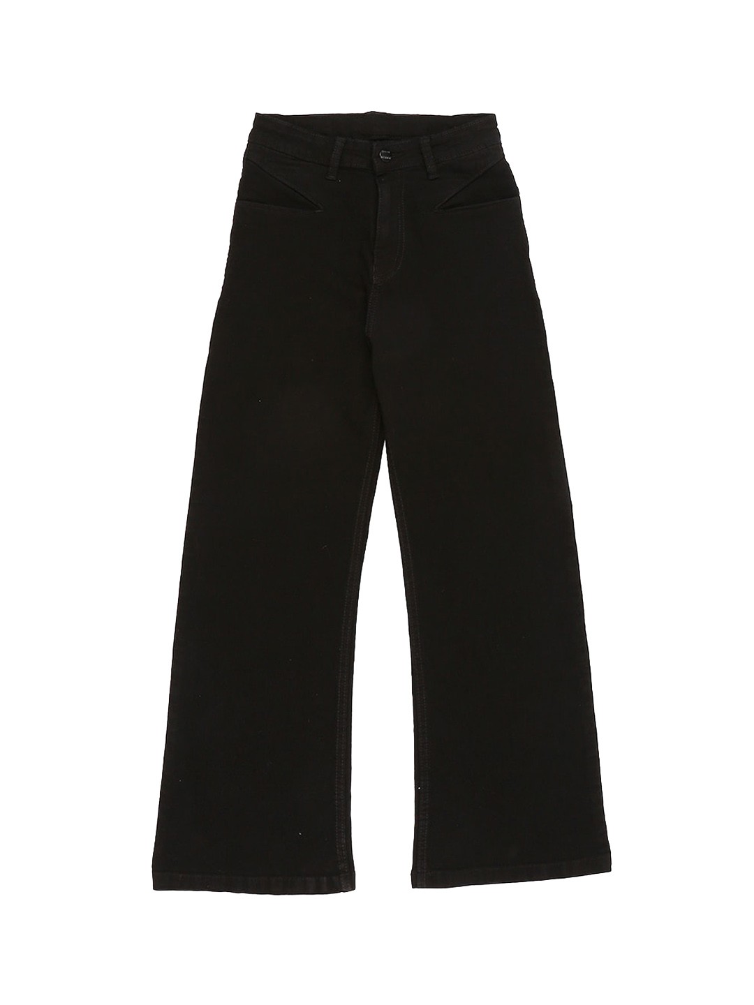 

High Star Girls Black Wide Leg High-Rise Low Distress Stretchable Jeans