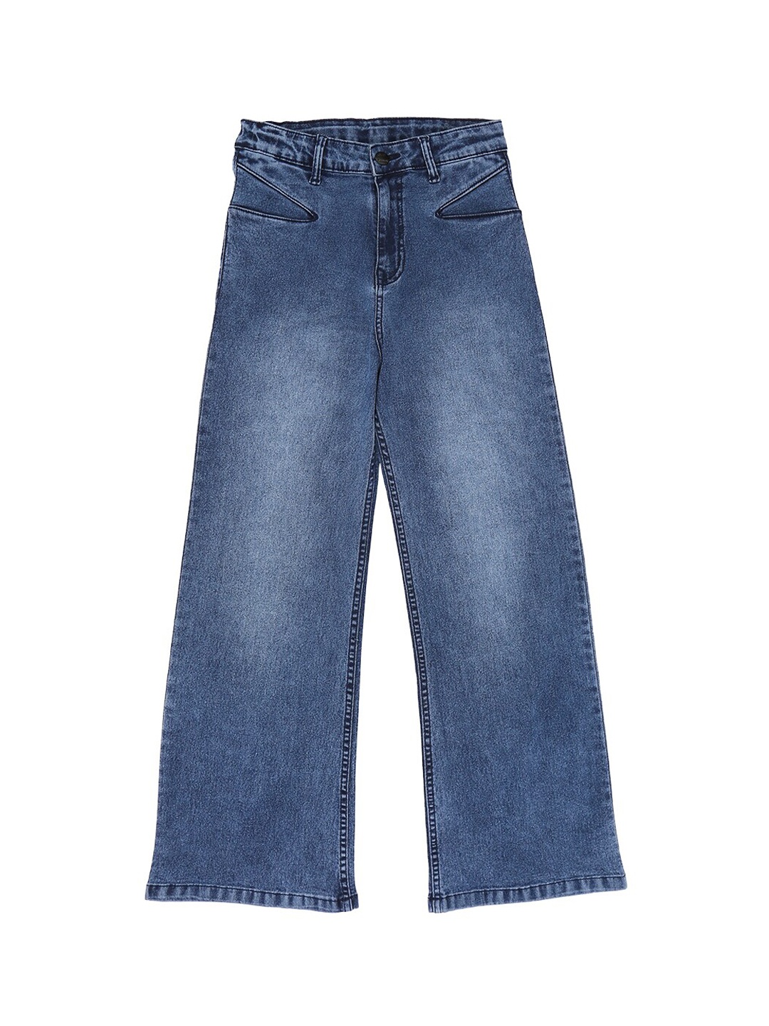

High Star Girls Blue Wide Leg High-Rise Heavy Fade Stretchable Jeans