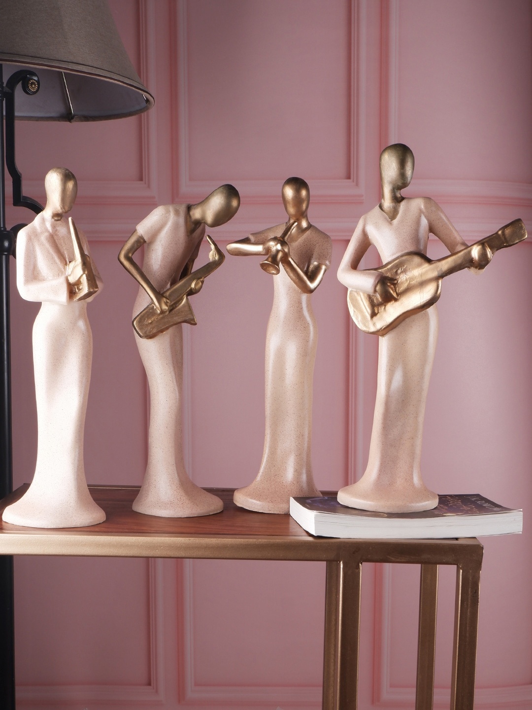 

THE WHITE INK DECOR Set Of 4 Beige & Gold-Toned Musician Set Showpieces