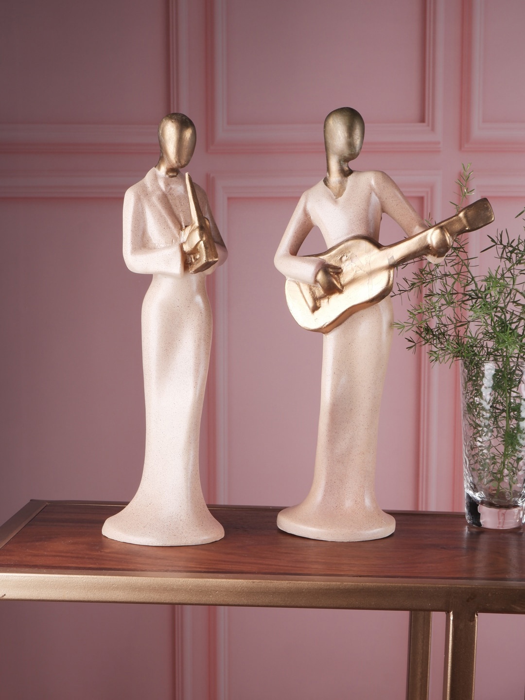

THE WHITE INK DECOR Set Of 2 Beige Musician Figurine Showpieces