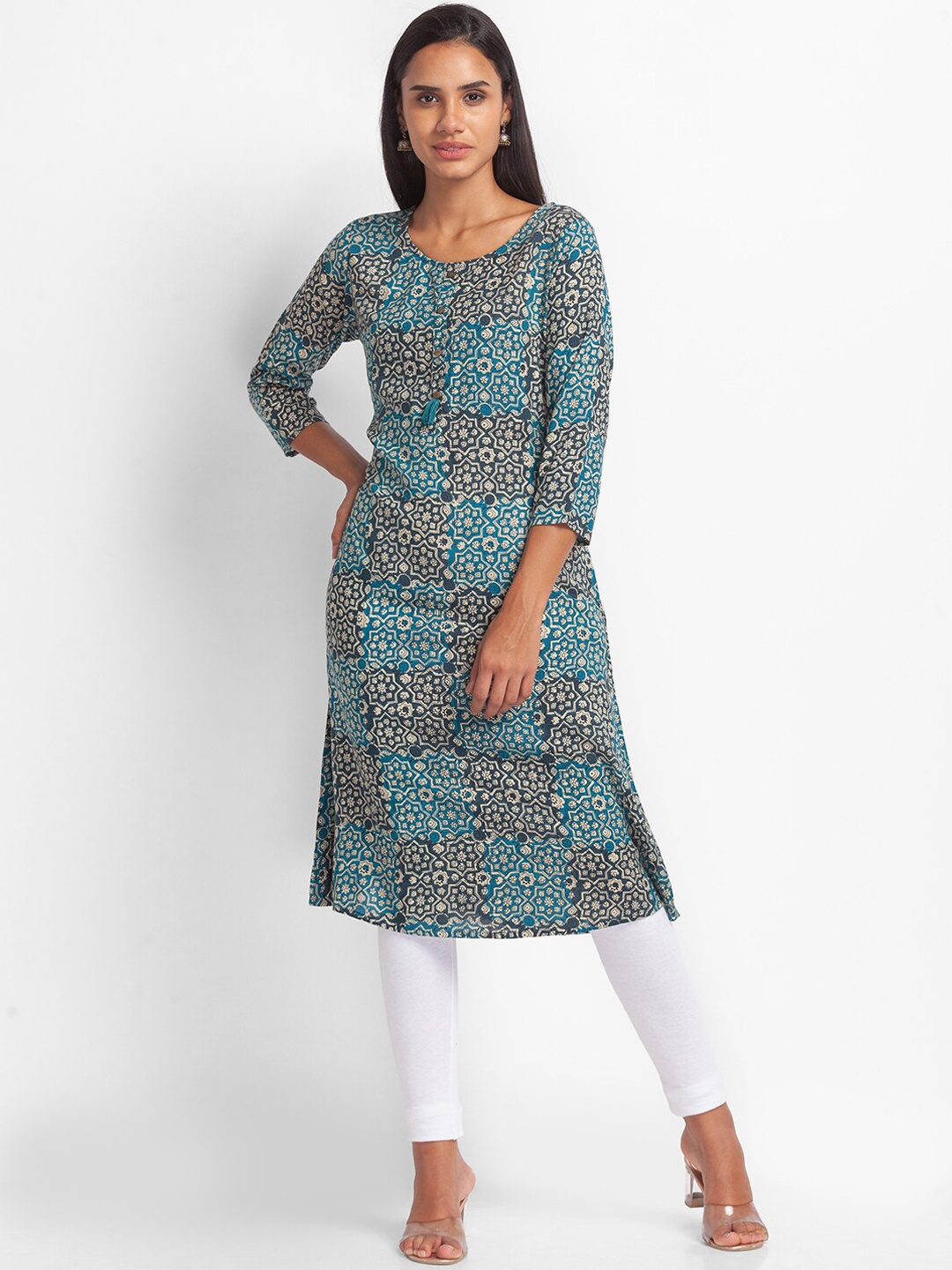 

Globus Women Blue Geometric Printed Kurta