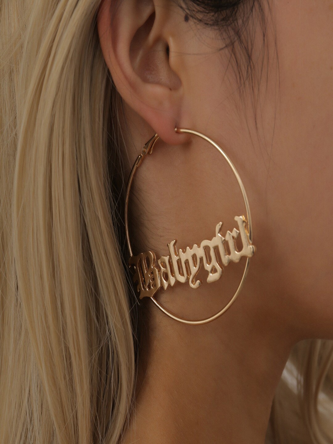 

AQUASTREET Gold-Toned Oversized Babygirl letter Hoop Earrings