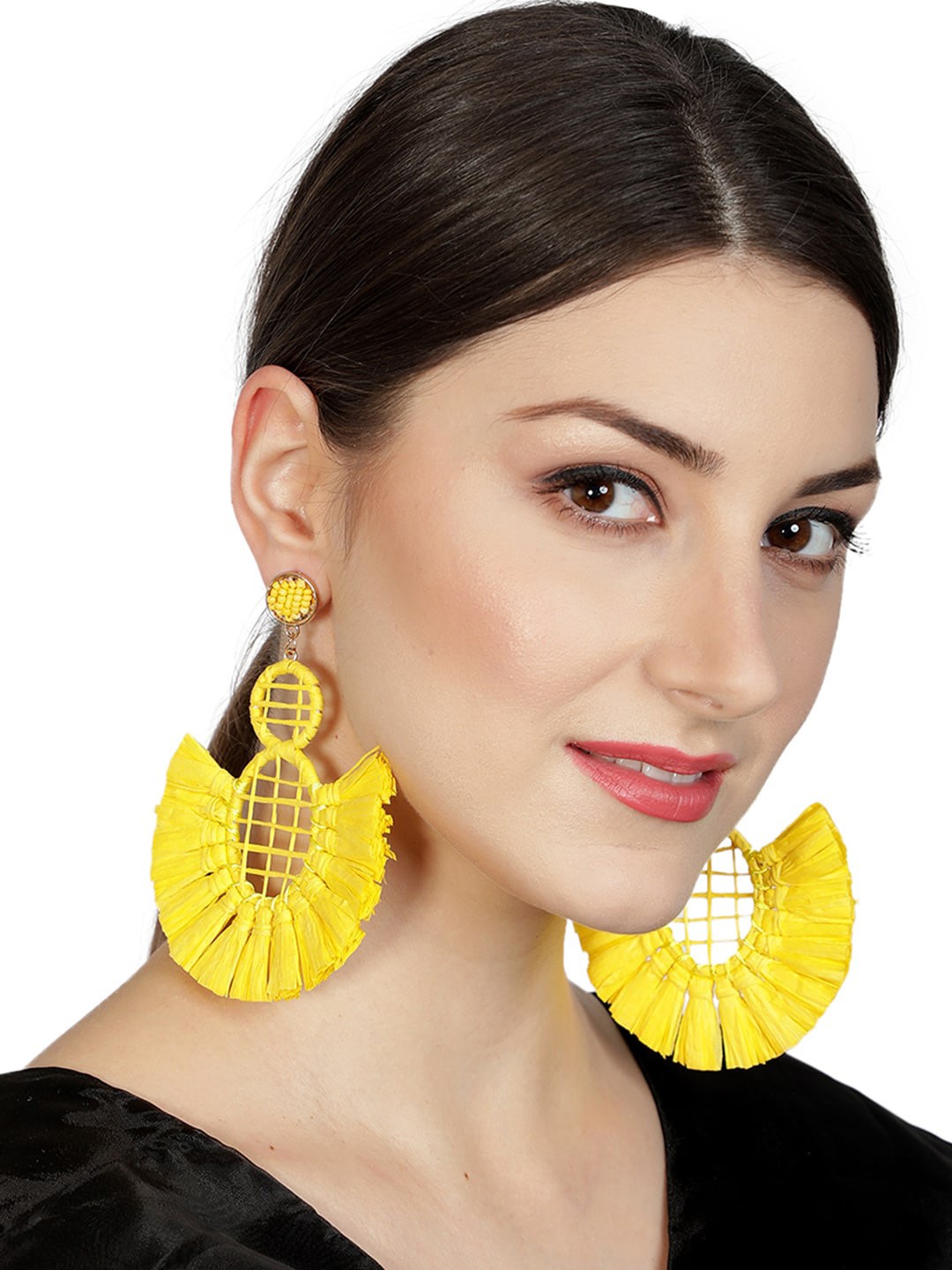 

AQUASTREET Yellow Handmade Statement Fringe Drop Earrings