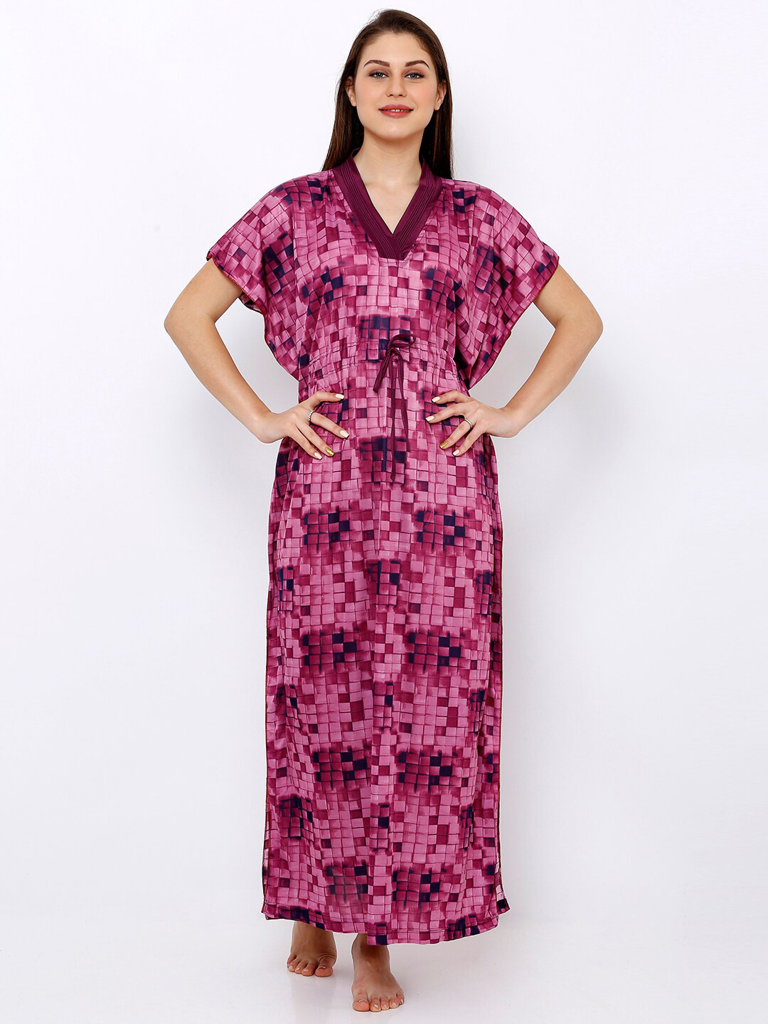 

Pretty Awesome Pink Printed Maxi Nightdress