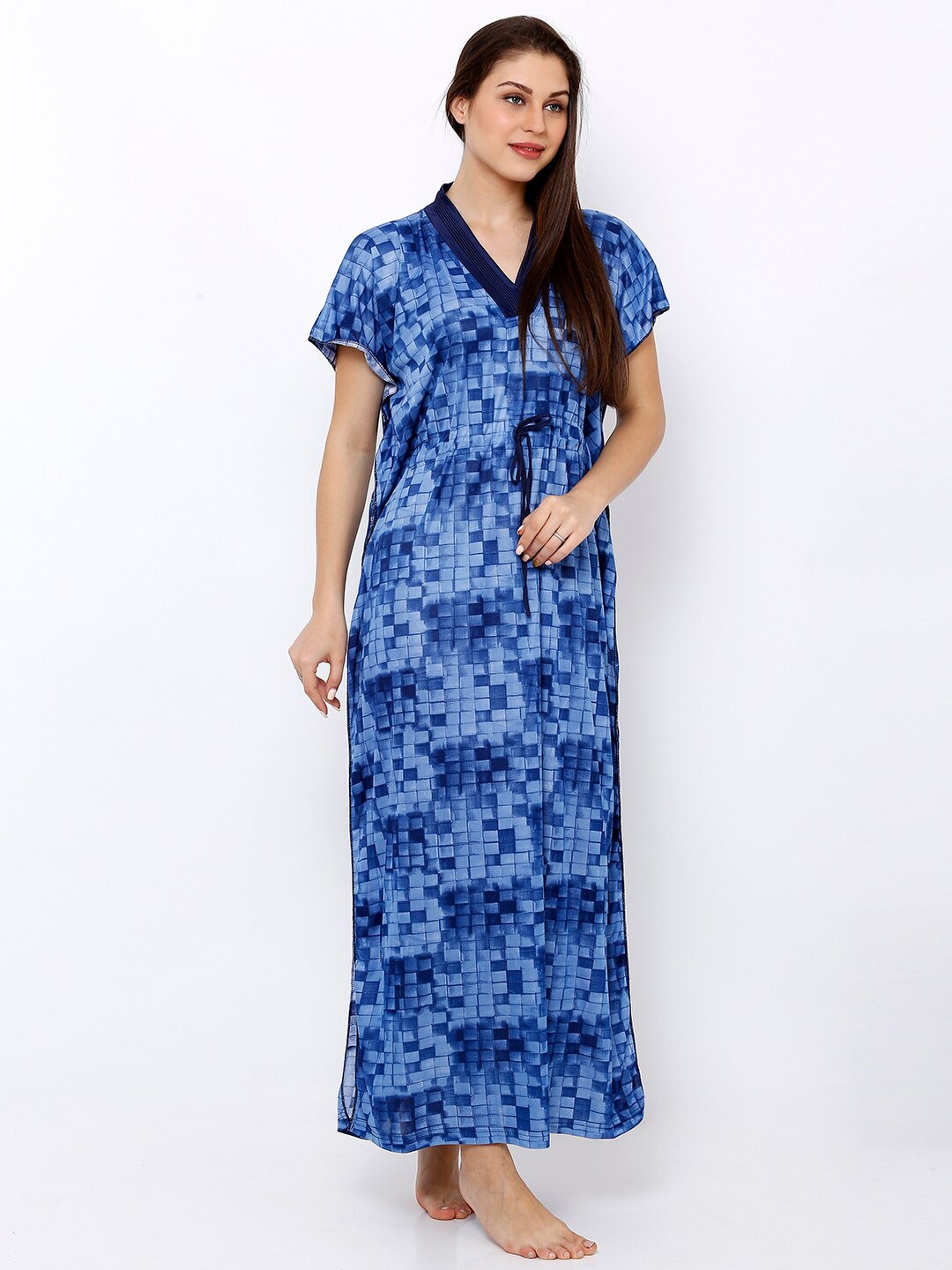 

Pretty Awesome Blue Printed Maxi Nightdress