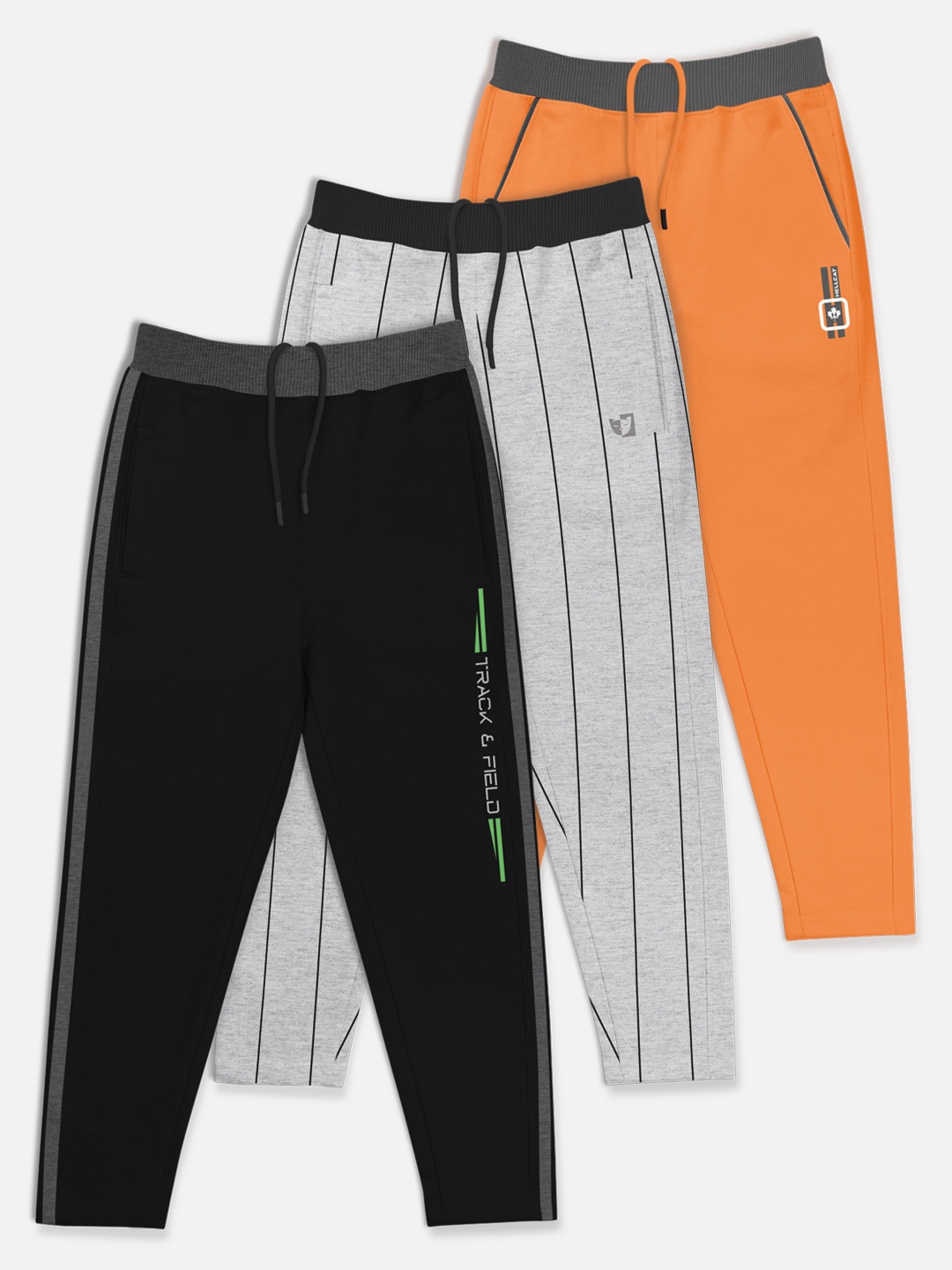 

HELLCAT Boys Set Of 3 Printed Pure Cotton Track Pants, Orange