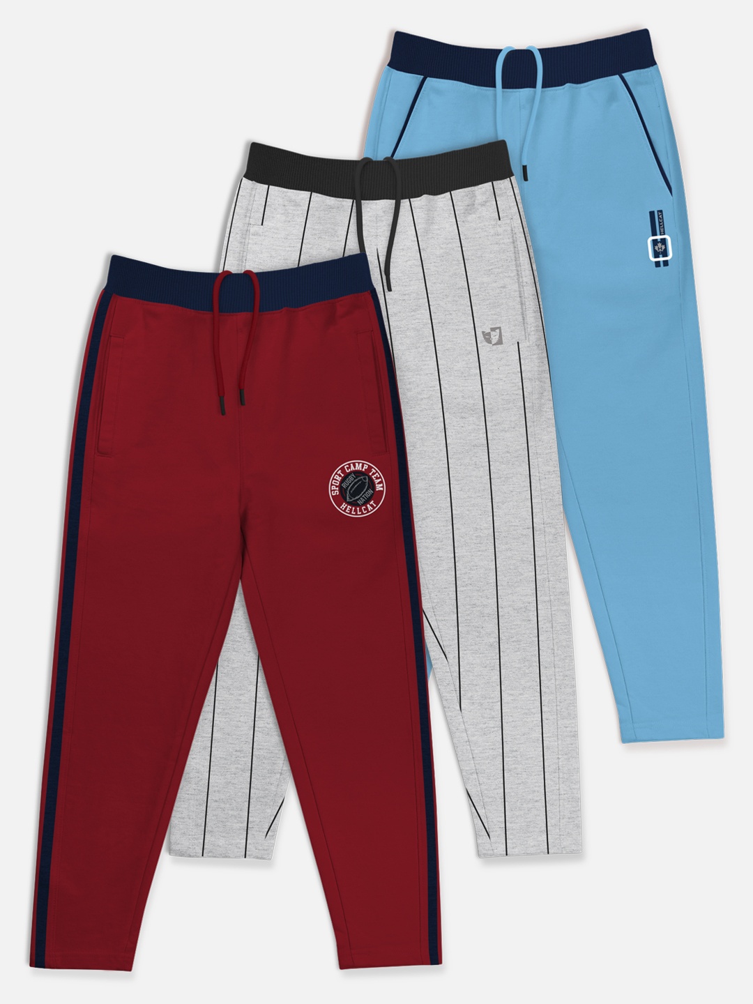 

HELLCAT Boys Pack of 3 Cotton Track Pants, Maroon