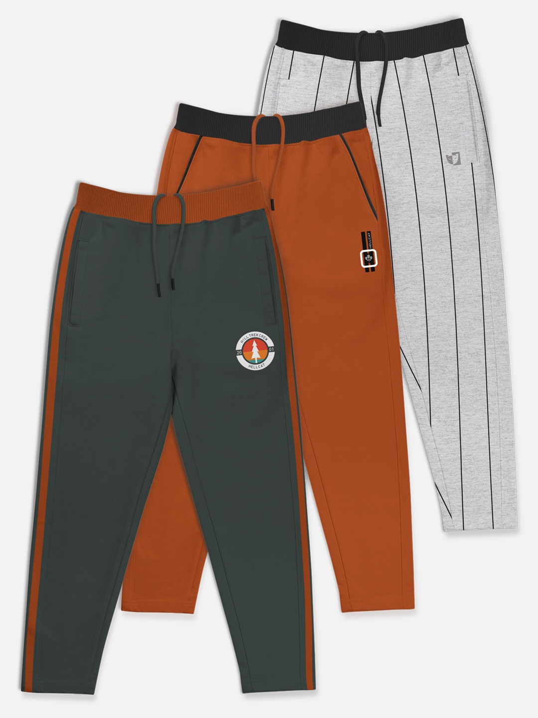 

HELLCAT Boys Set Of 3 Solid Cotton Track Pants, Orange