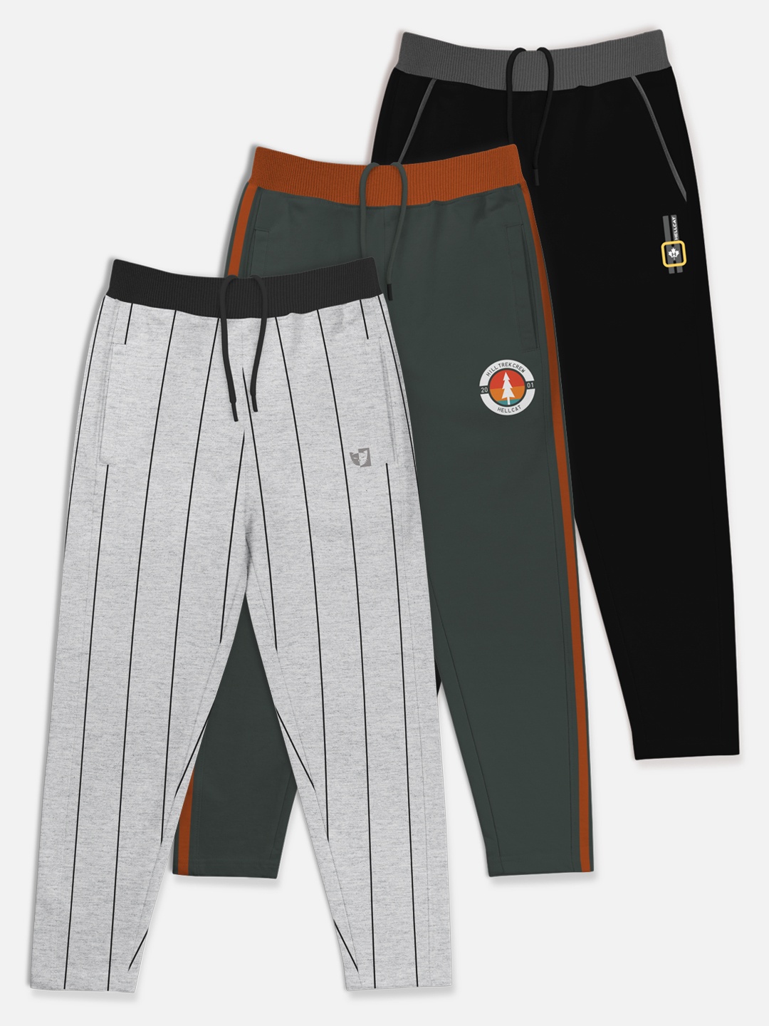 

HELLCAT Boys Set Of 3 Printed Pure Cotton Track Pants, Black