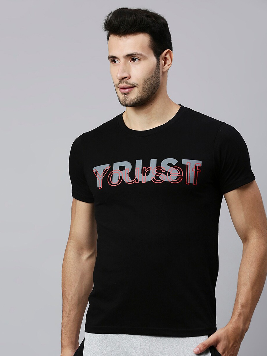 

High Star Men Black & Typography Round Neck T-shirt