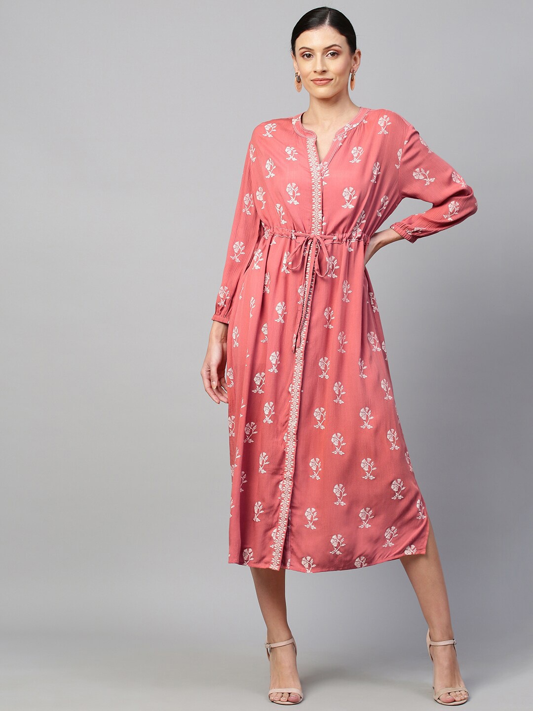 

Chemistry Coral & crabapple Floral Crepe A-Line Midi Dress