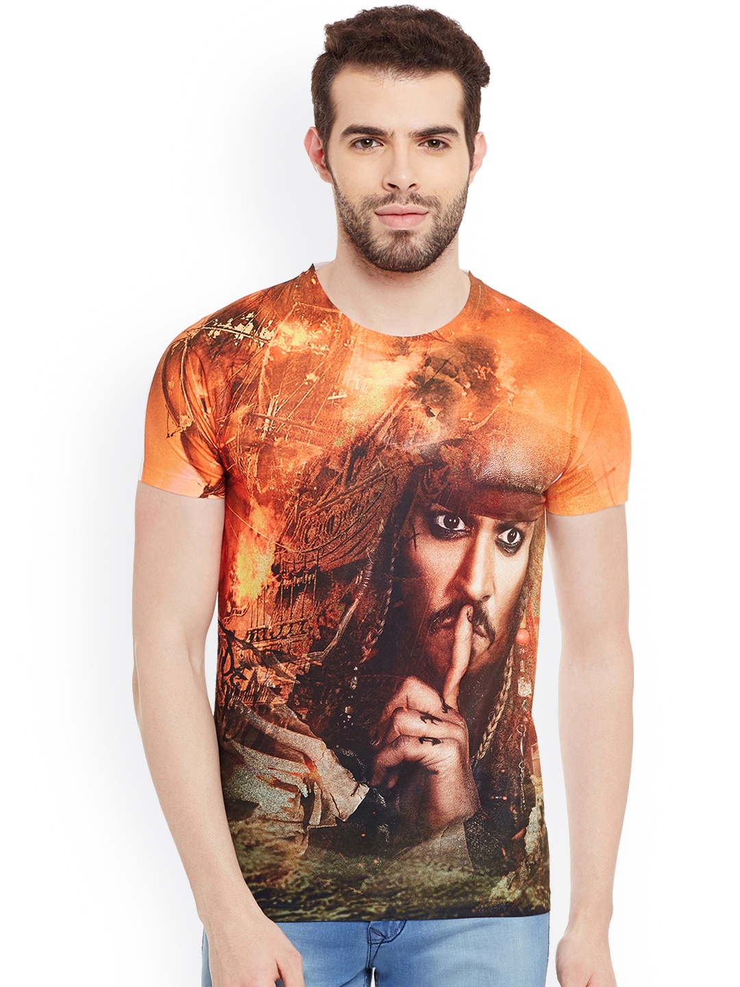 

Disney by Wear Your Mind Men Orange Printed Round Neck T-shirt