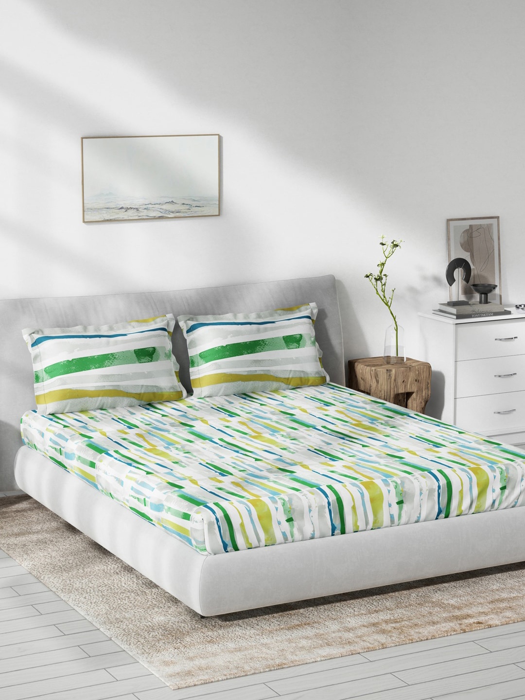 

DDecor Multicoloured 144 TC King Bedsheet with 2 Pillow Covers, Multi