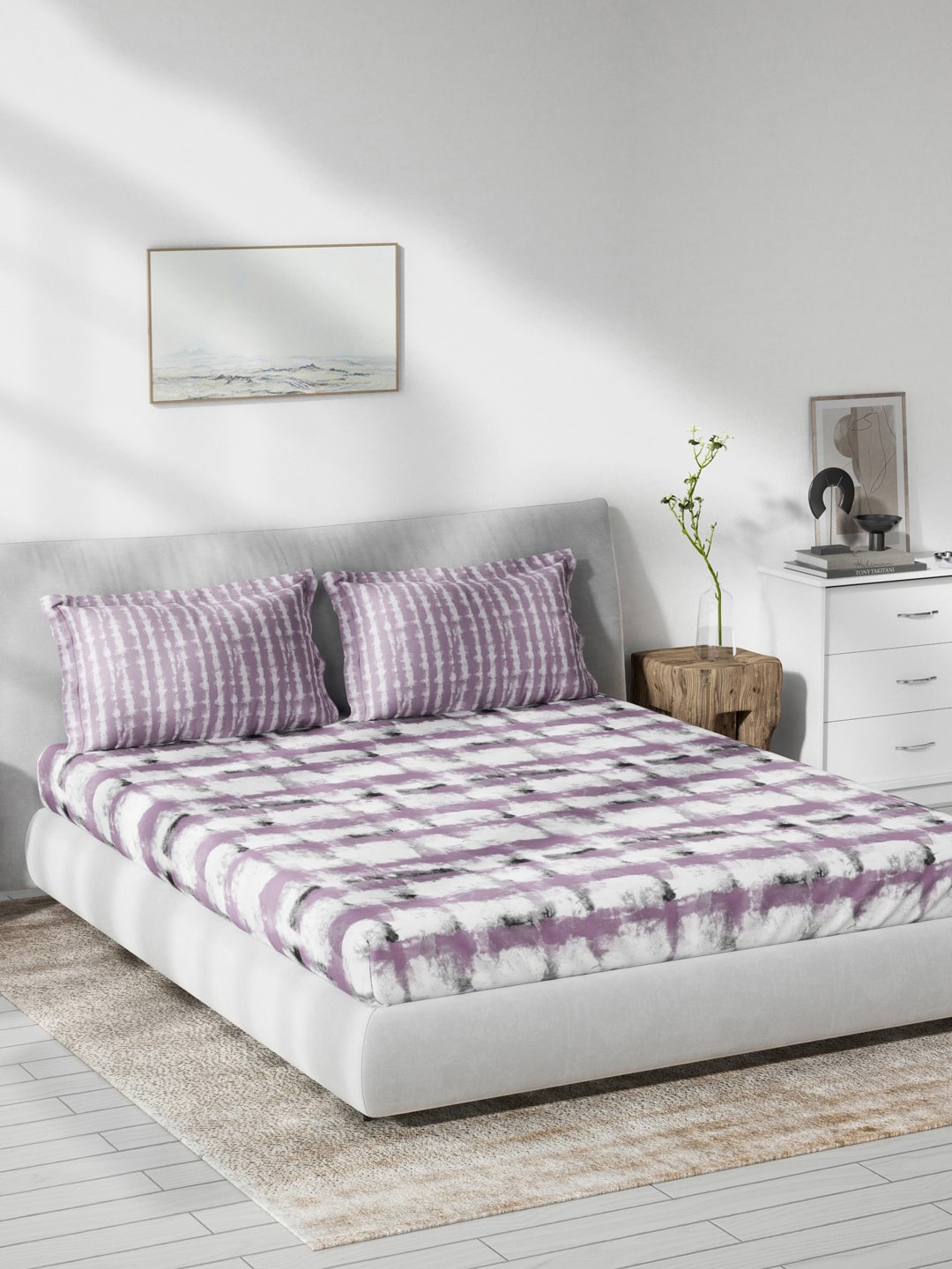 

DDecor Purple 144 TC King Abstract Cotton Bedsheet with 2 Pillow Covers