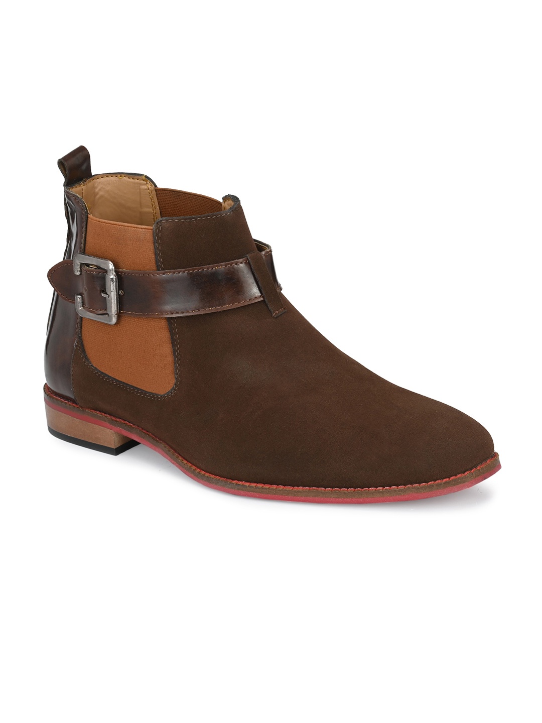 

KLEAT Men Brown Solid Mid Top Velvet Chelsea Boots
