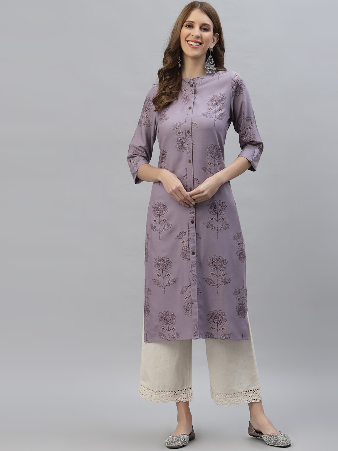

Stylum Women Lavender Floral Embroidered Thread Work Kurta