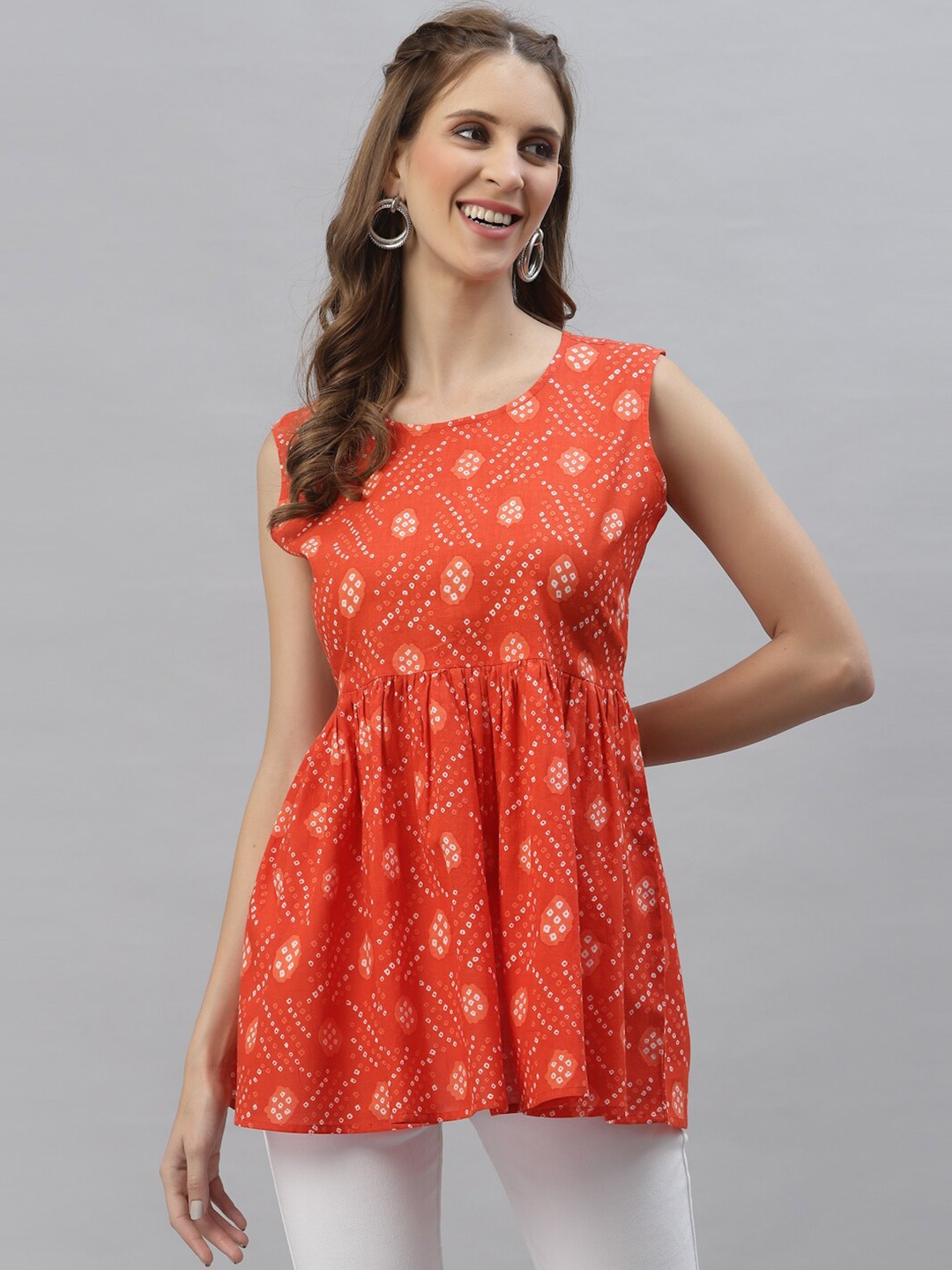 

Stylum Orange & cinnabar Floral Print Empire Longline Top