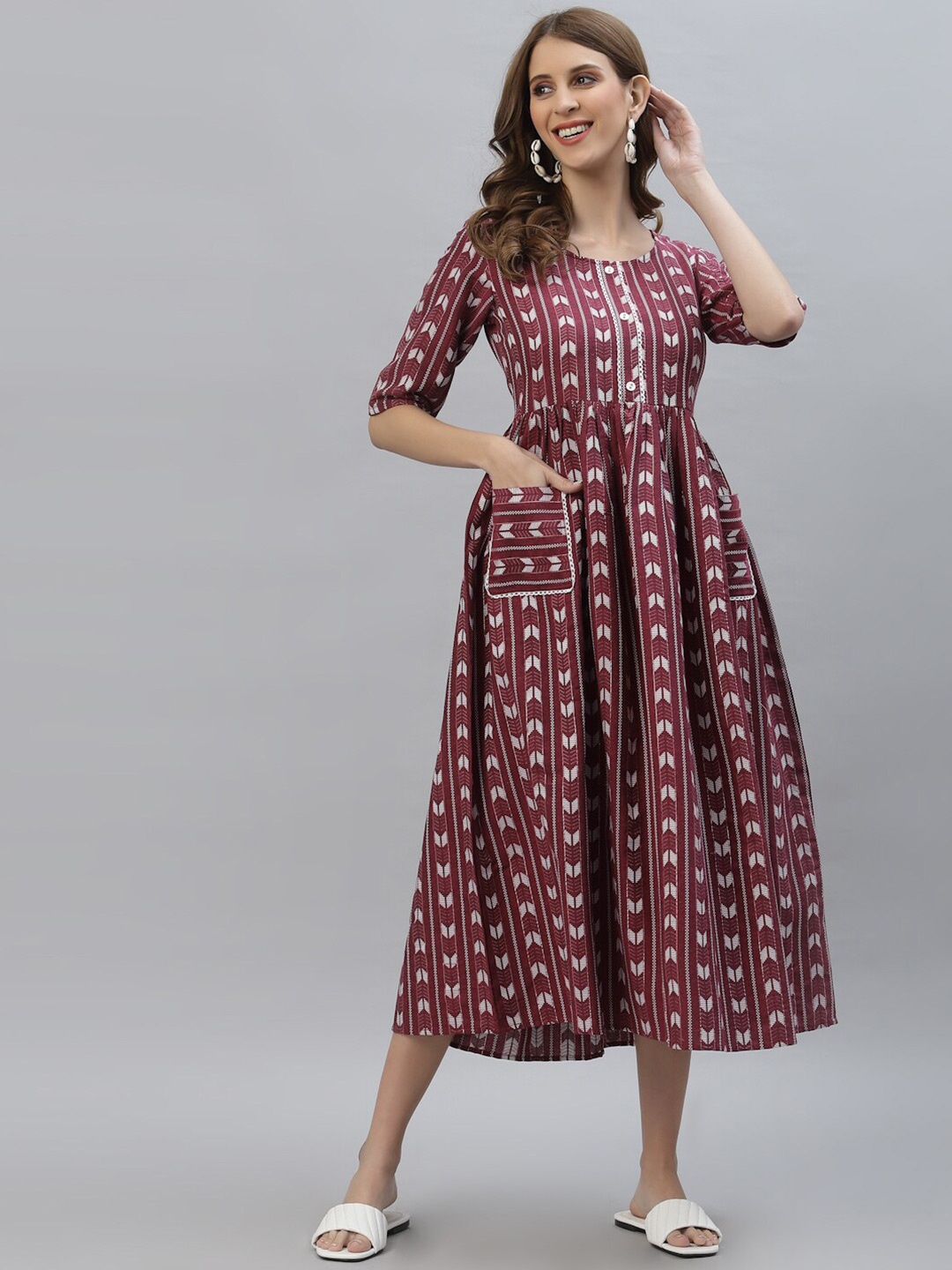 

Stylum Purple & madder brown Ethnic Motifs Empire Midi Dress