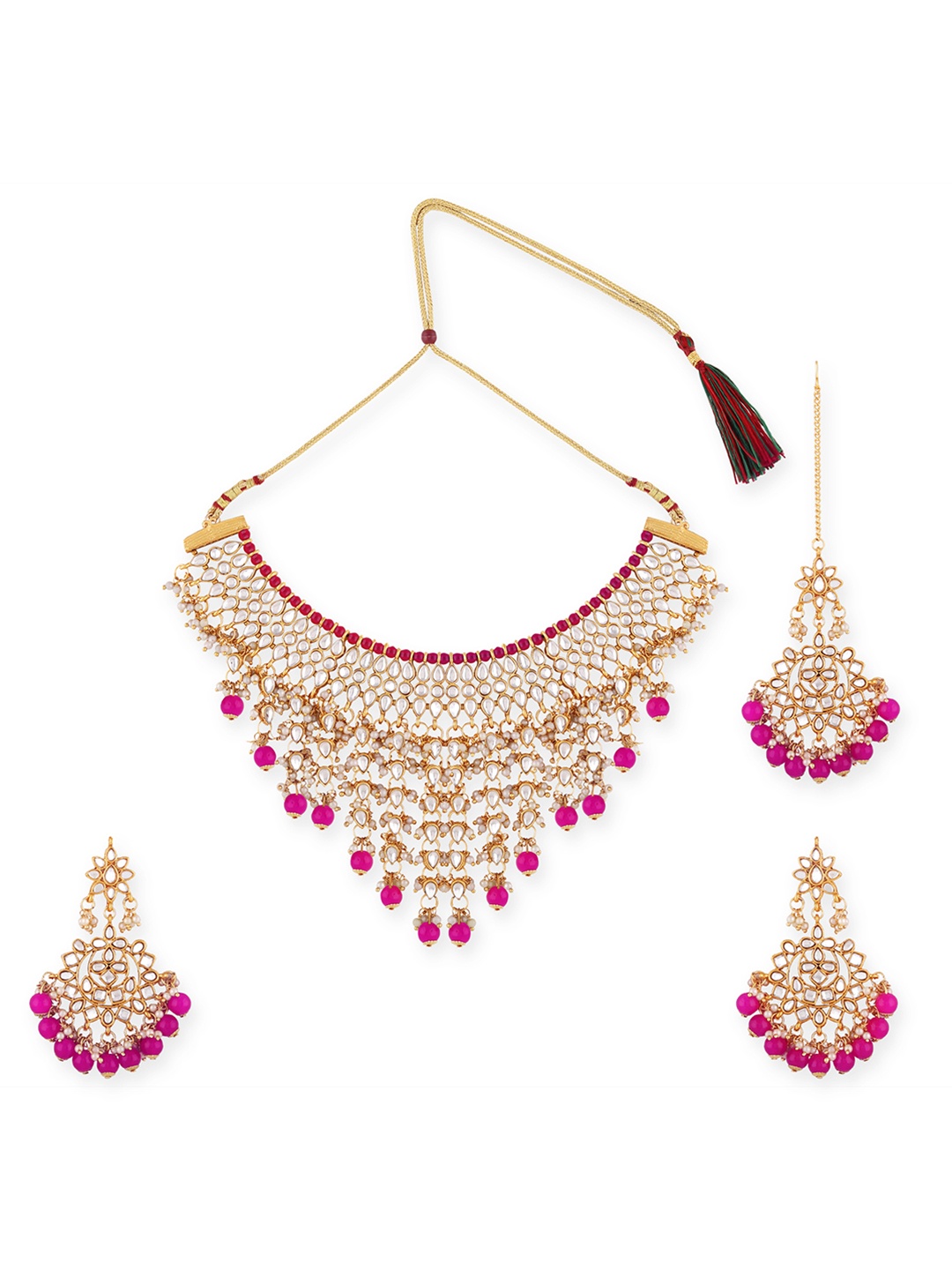 

Swarajshop Gold-Plated White Kundan Studded Jewellery Set