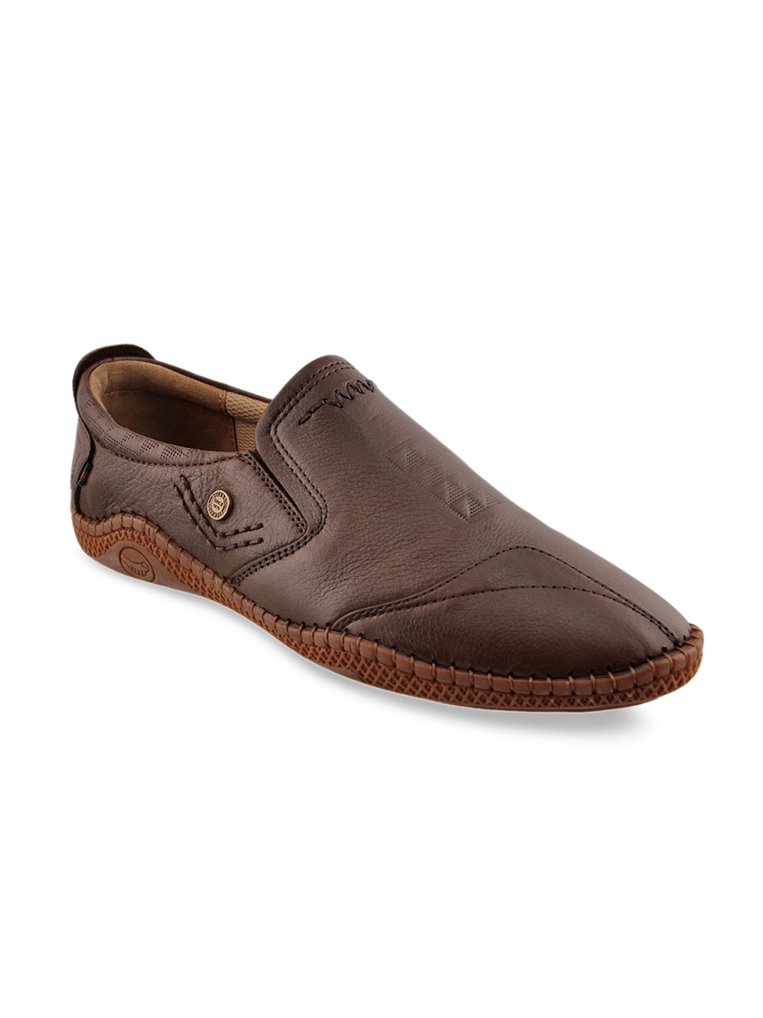 

Buckaroo Men Brown Woven Design Leather Slip-On Sneakers