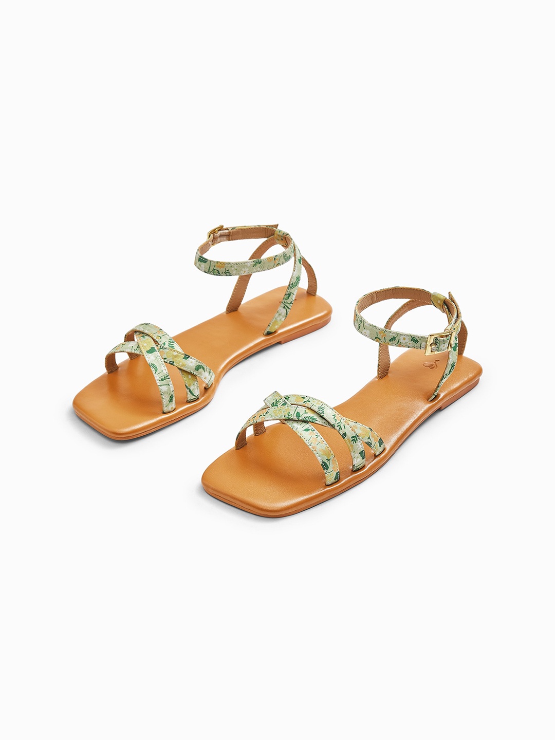 

The Label Life Women Green Printed Open Toe Flats